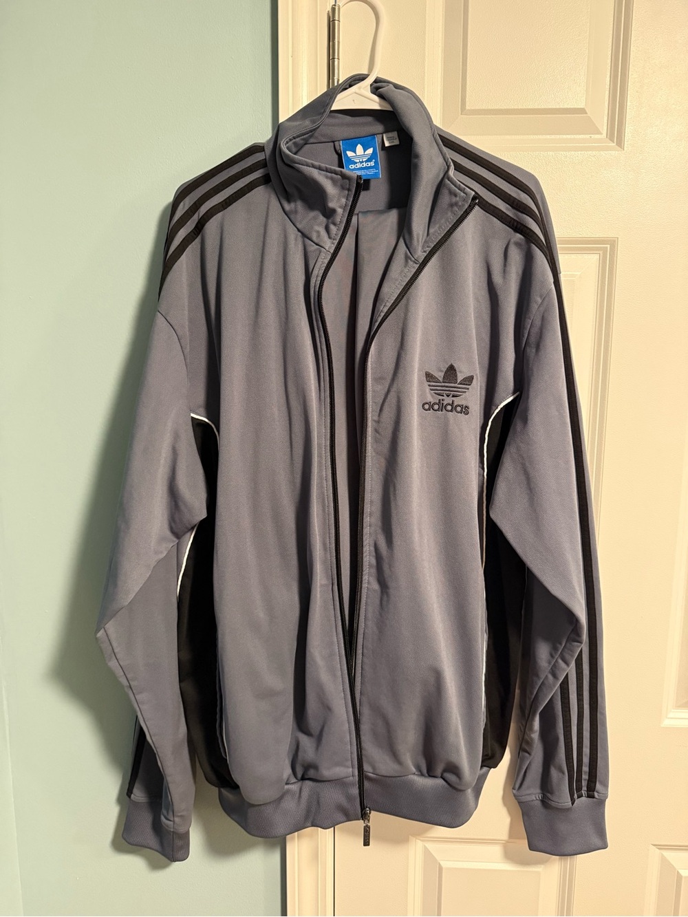 adidas Men's Gray Track Jacket and Pants with Black Stripes